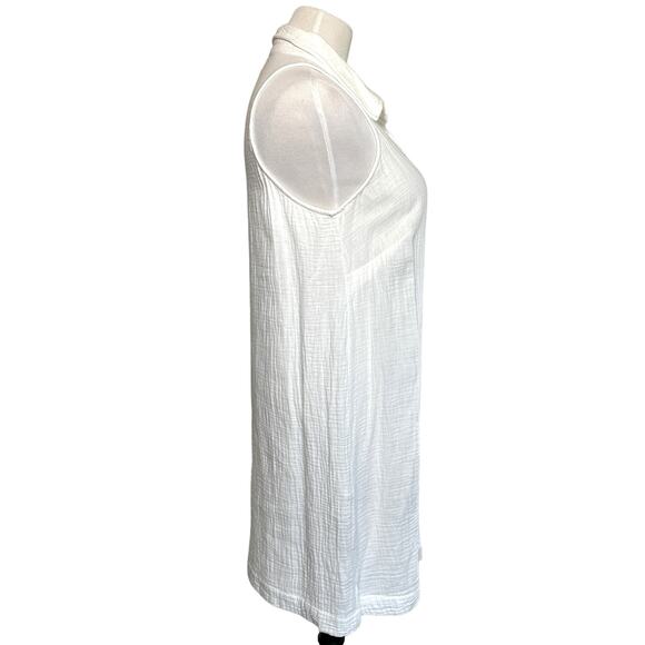 Monrow Gauze Cotton Henley Halter Collared Button Sleeveless Dress White Small - Picture 3 of 14